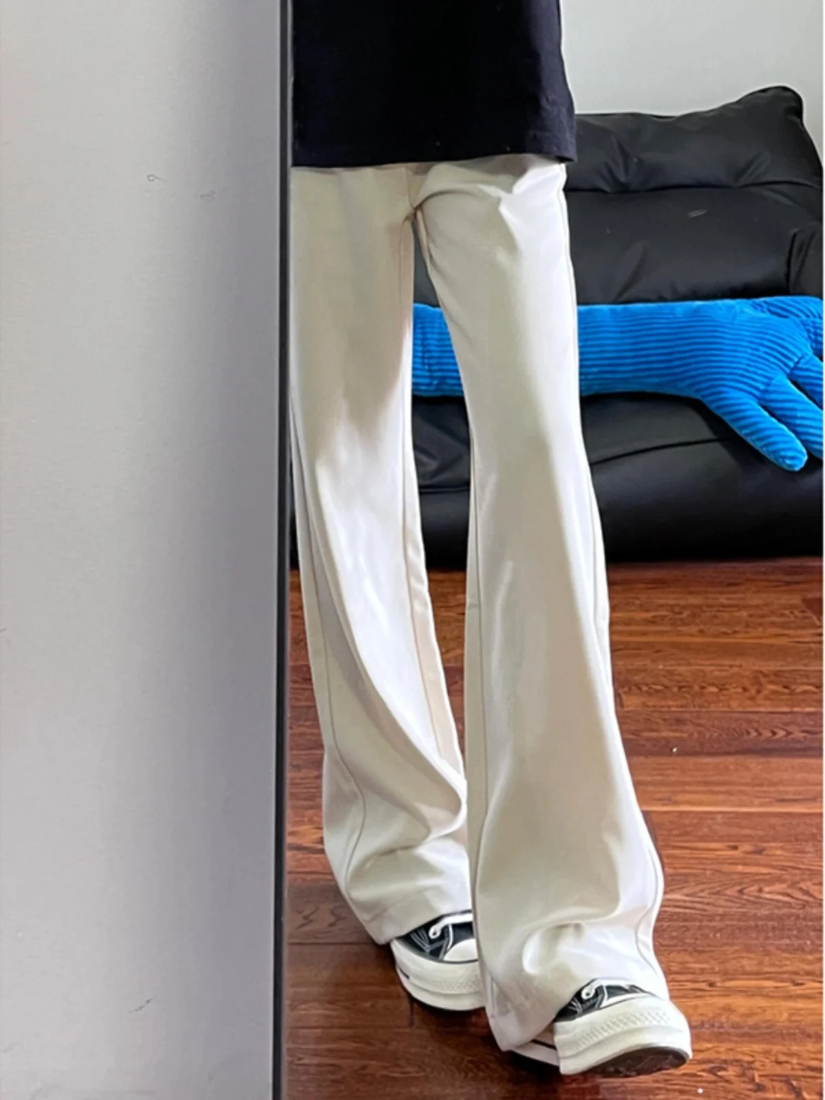 

White Ice Silk Men's Summer Thin Loose Drape Casual Pants CleanFit Haome Wide Leg Straight Tube Pants Casual Trousers