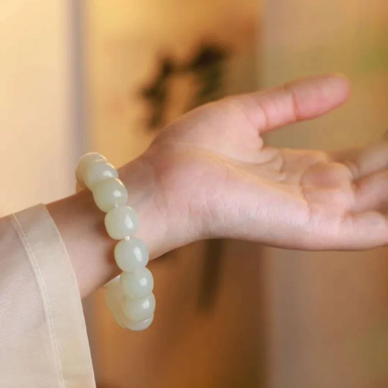 

Natural Hetian Qinghai Material Old Style Bead Jade Bracelet Men And Women