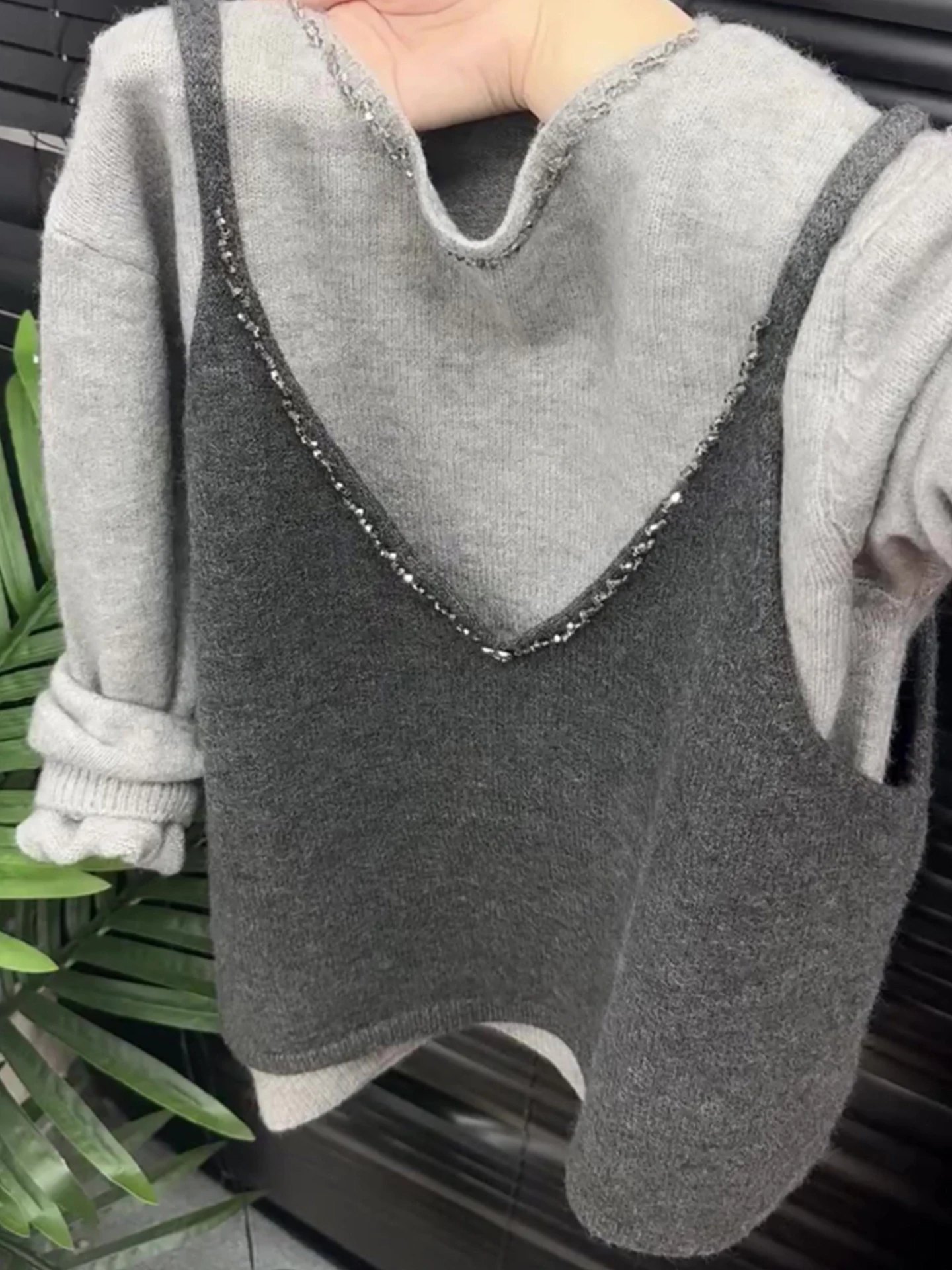 

Autumn Faion Sweater Set Women's Casual Layering Top And Vest Two-Piece Knitted Wear Comfortable Sle Ele Brand New