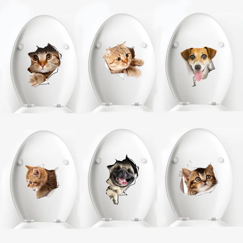 3D наклейка на стену Peeking Cat Dog - виниловая самоклеящаяся наклейка для плитки, туалета, ноутбука, домашнего декора