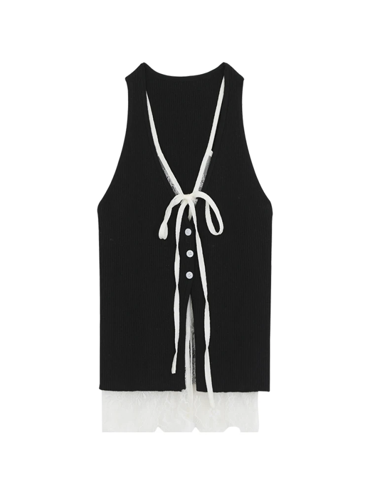 

Red Celebri Store Strap Vest Women's Summer Outdoor Wear Bla Spicy Girl Lace Fake Two-Piece Svel Top