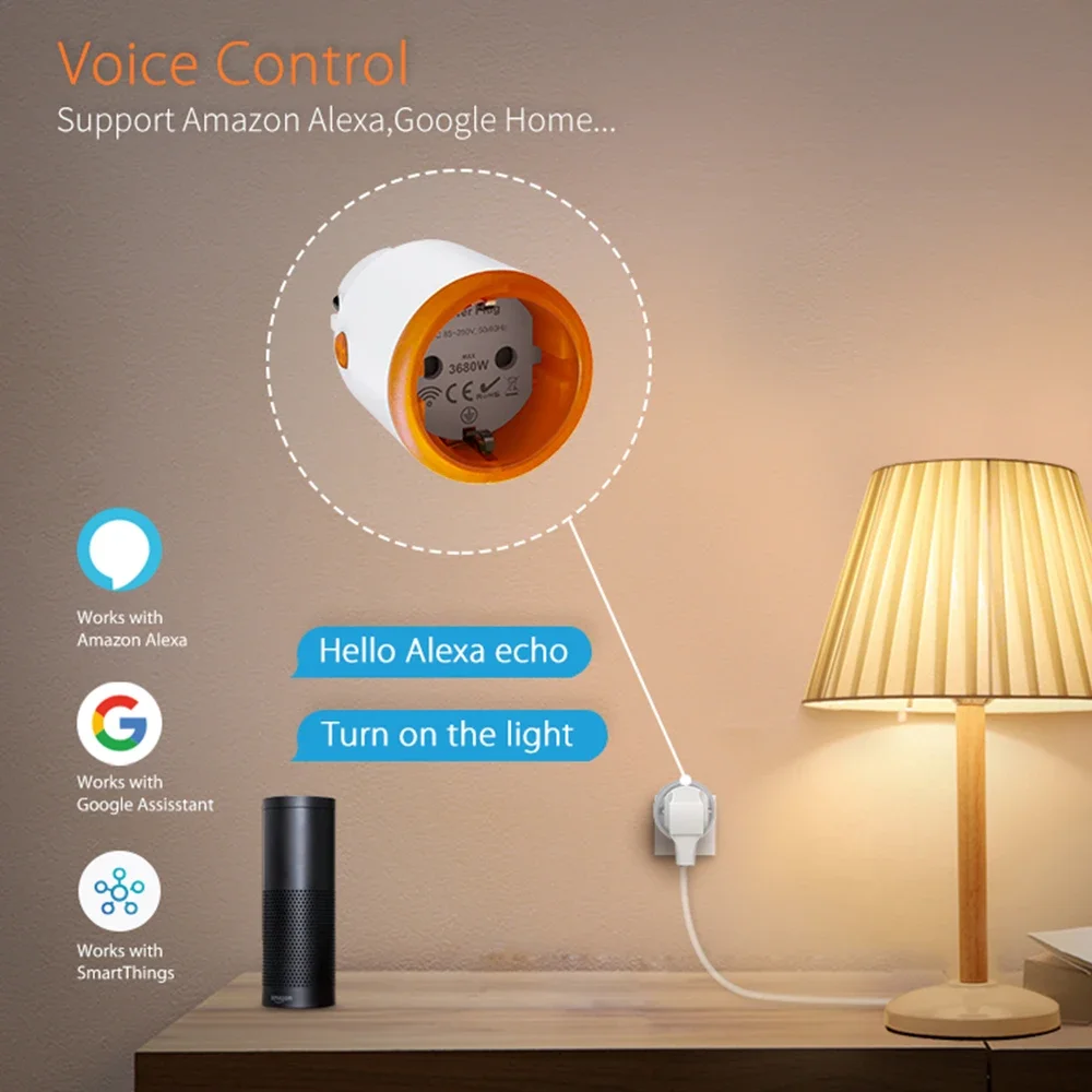 Haozee Tuya Smart Zigbee Plug Socket 3680W 16A Power Energy Monitoring Timer Switch EU Outlet Home Assistant Zigbee2mqtt