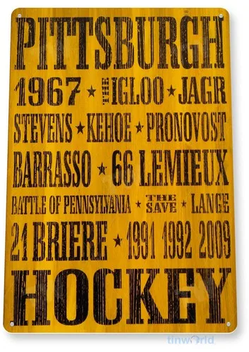 TIN SIGN Pittsburgh Hockey Penguins Metal Décor Store Card Puck Shop Bar A571 --Tin Sign