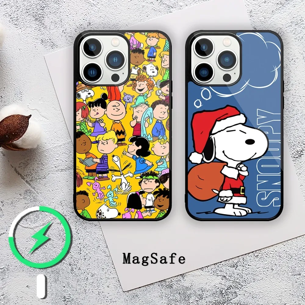 MINISO Cartoon S-Snoopy Cute Phone Case For iPhone 11 12 13 14 15 Mini Pro XS Max X S Plus XR Magnetic Attraction Shell