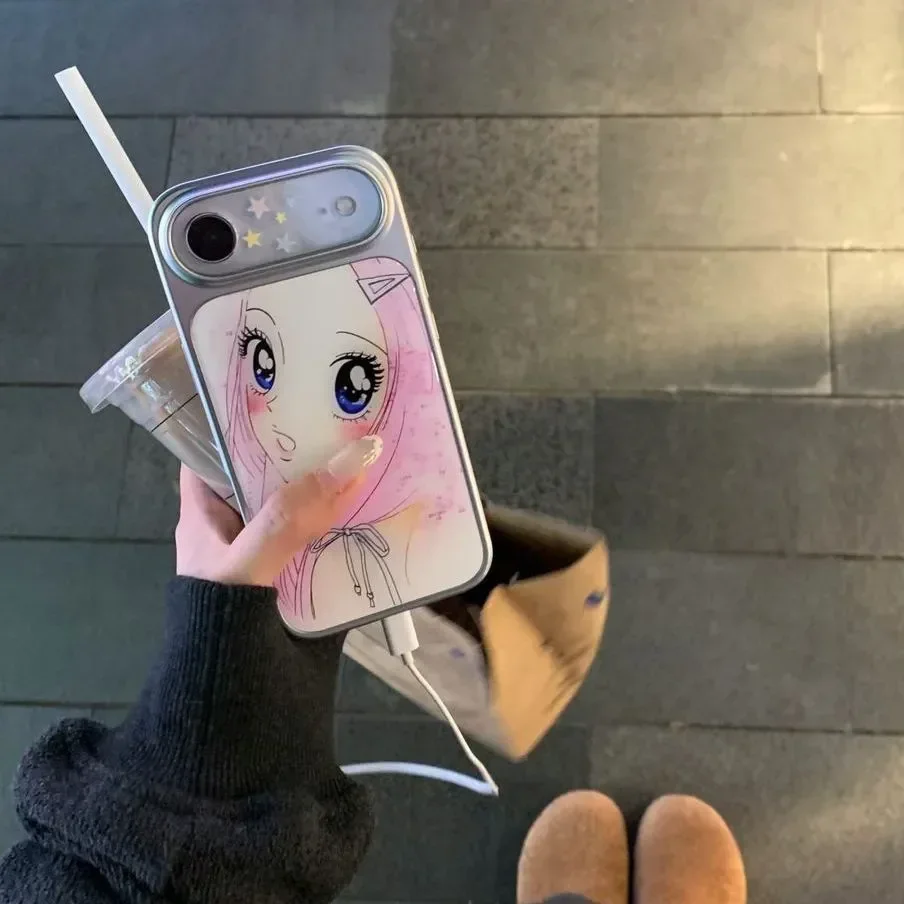 Cute Japanese Girl Electroplating Drip Glue Phone Case For Samsung S23 24 25 26 Fe Plus Ultra Edge Phone Anti Fall Y2k Cover Ins