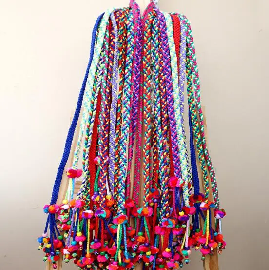 

Thai National Style Colored Thread Hand-woven Pompon Belt