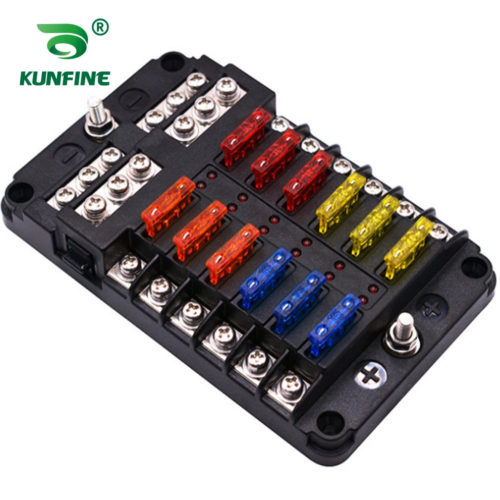 Soporte de caja de fusibles, bloque de fusibles de 12 vías 100A para coche todoterreno, RV, autobús, yate, barco