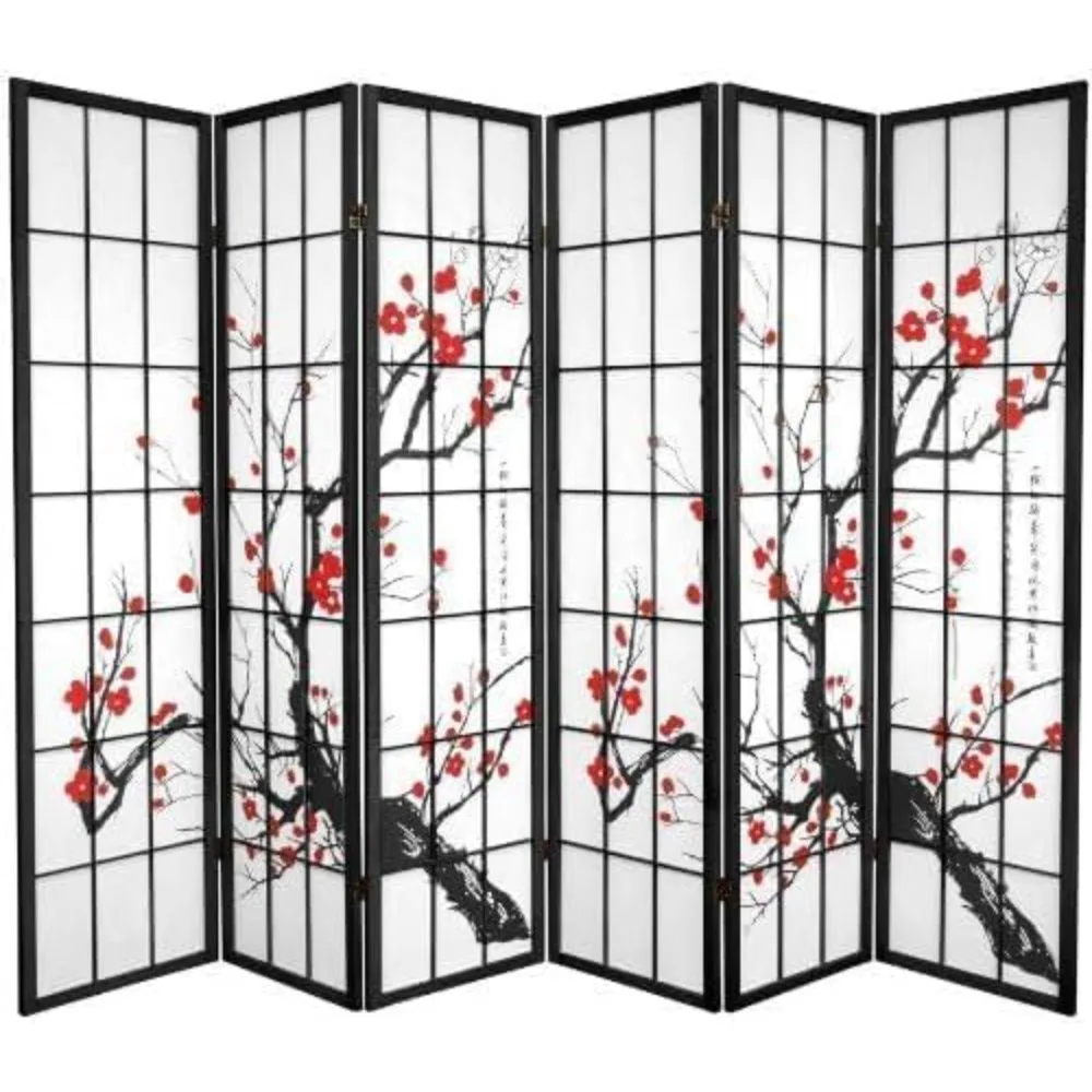 

BlossomView Japanese Room Divider, Plum Motifs 3-8 Panel (Black, 6 Panels)