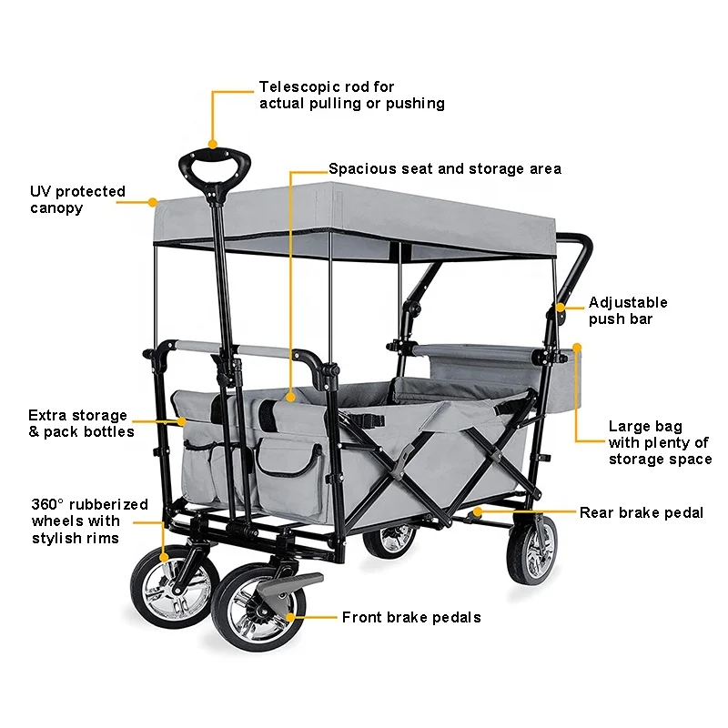 Customized Collapsible Heavy Duty Folding Garden Wagon Utility Trolley Cart Foldable Camping Beach Truck