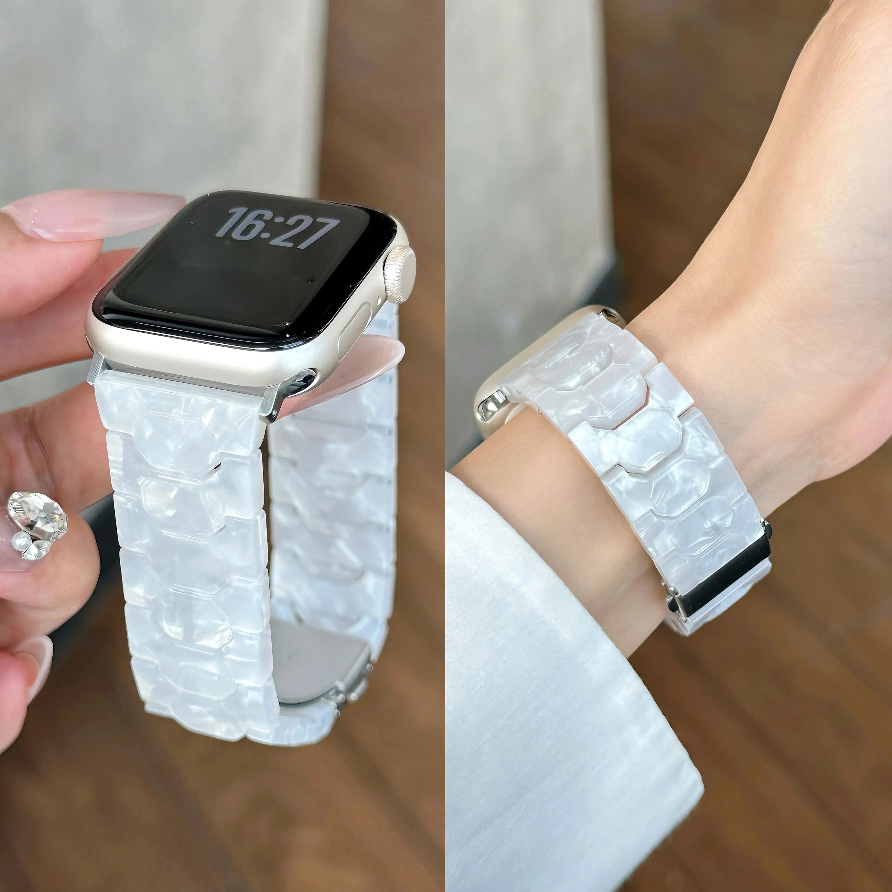 Spring/Summer New Ceramic Resin Strap for Apple Watch Ultra 1/2 49mm S10 46/42mm 45-38mm Elegant Women's Strap for IWatch Series