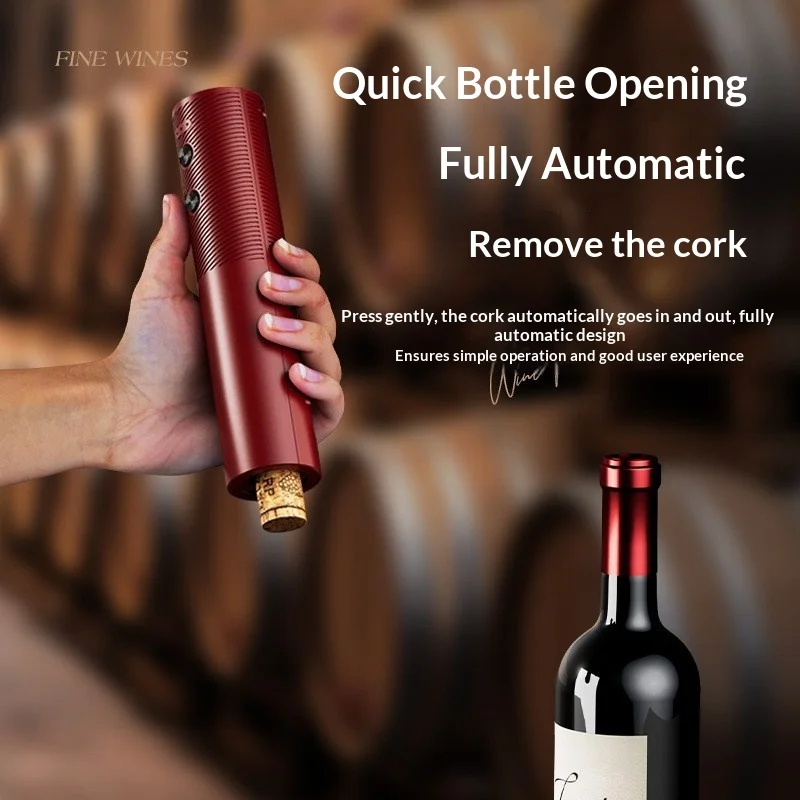 فتاحة النبيذ الأوتوماتيكية الكهربائية، المفتاح اللاسلكي القابل لإعادة الشحن مع قاطع الرقائق المعدنية لزجاجات النبيذ الأحمر، تشغيل سهل على الزر