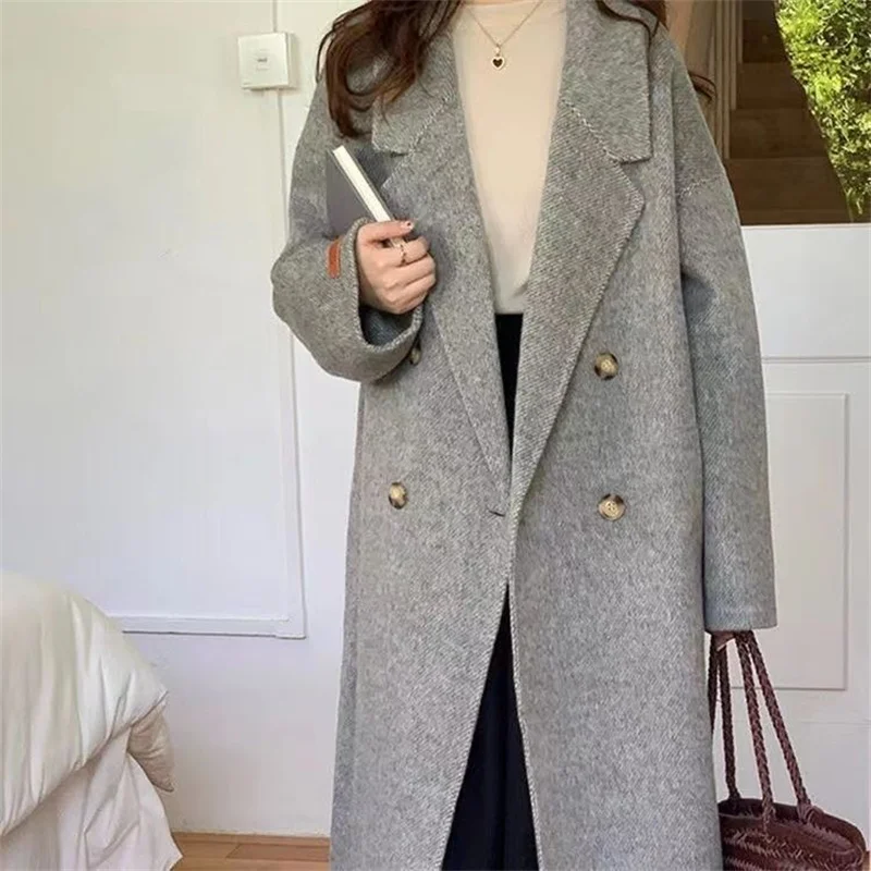 Women's Mid-Length Thickened Woolen Coat Autumn Winter New Style Hepburn Style Elegant Loose Fit Coat For Petite Ladies