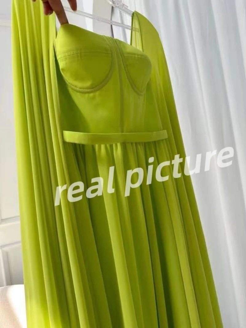 2024 A-Line Elegant Evening Dress Sleeveless Strapless Capes Chiffon with Ruched Party Dress Formal Special Occasion Prom Gown