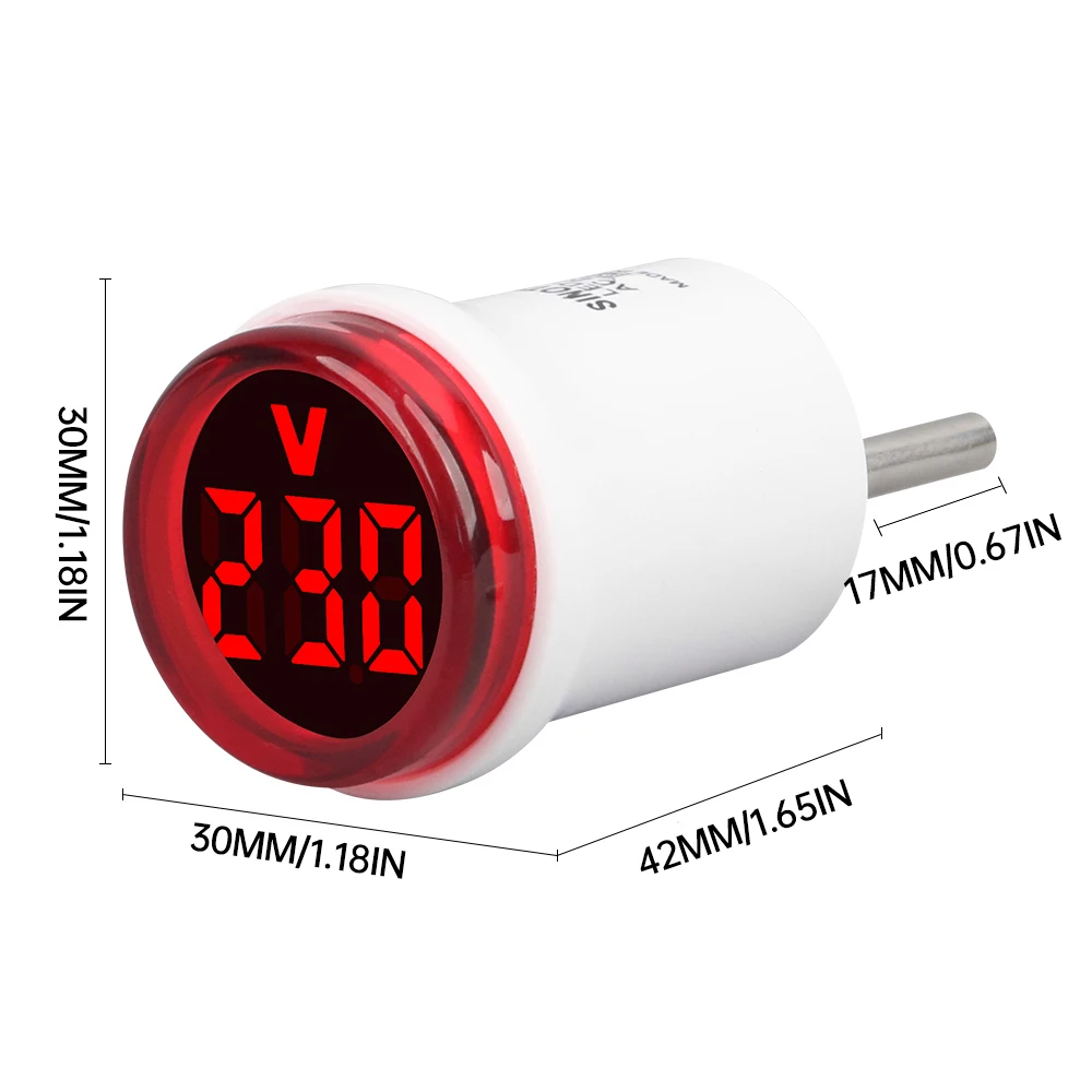 Imagem -06 - Voltímetro Digital Led com Plug ue Mini Medidor de Tensão Redondo Luz Indicadora Tester Medidor de Teste Detector Amp 30 mm ac 50500v