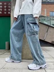 Men's Baggy Oversize Jeans Y2k Hip Hop Harajuku Big Pocket Denim Trousers Streetwear Nostalgia Fashion Wide Leg Cargo Pants
