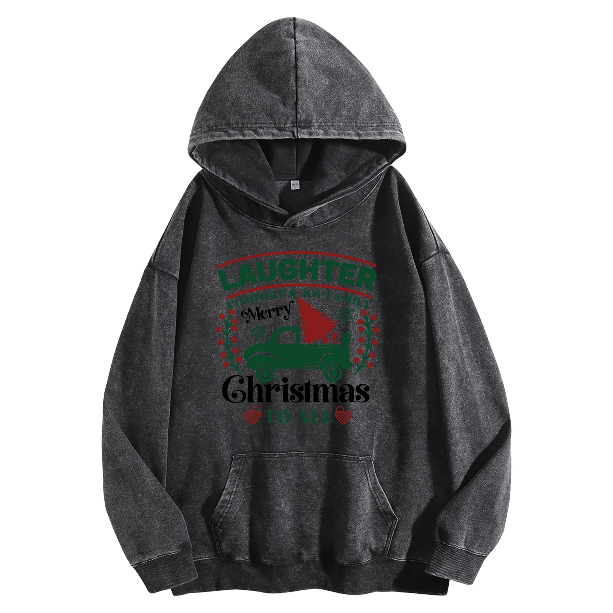 عيد الميلاد خمر غسلها 400G الرسم هوديي للجنسين المتضخم الشارع الشهير السترة عيد الميلاد ورأس السنة الجديدة هدية