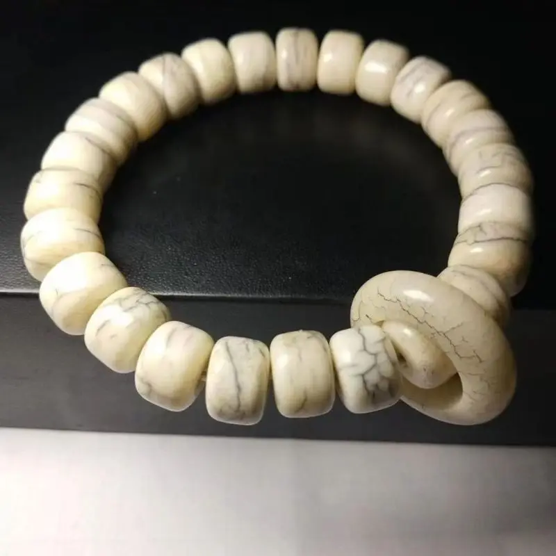 Natural -density, high-oil 12*9 textured bracelet paired with cow bone running ring beads, single-strand prayer bea
