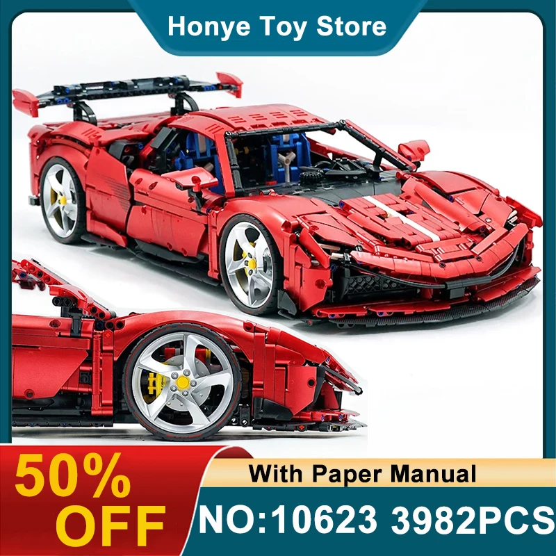 

Crafted Edition Metallic Red Bricks Sport Car GULY 10623 SF90 1:8 Building Blocks Speed Vehicle DIY Toy Christmas Gift Boys Kids