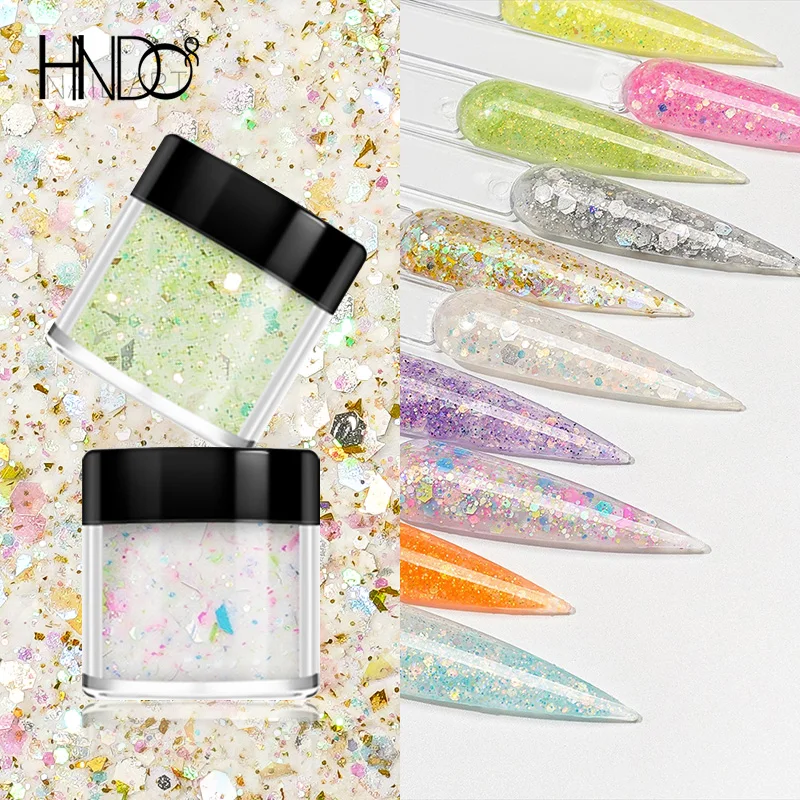 HNDO-Glitter Pó para DIY Nail Art, Frasco de lantejoulas, flocos, pós, Decoração para Manicure, Acrílico, Mergulhando, Material, 12 cores