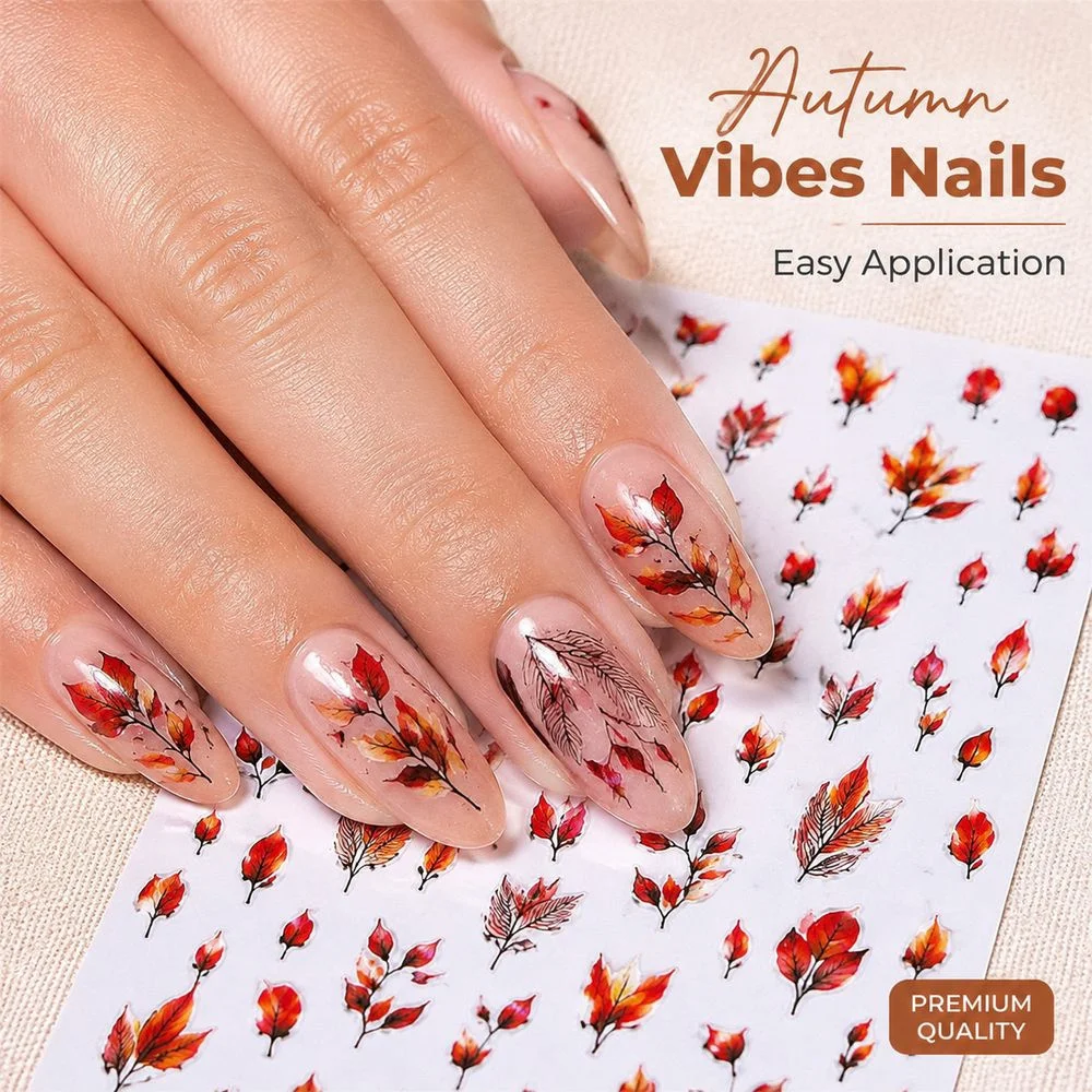 1Pc DIY Nail Art Stickers Ins Style Vivid Autumn Fall Maple Leaf Watercolor Decals For Thanksgiving Party Manicure Decor