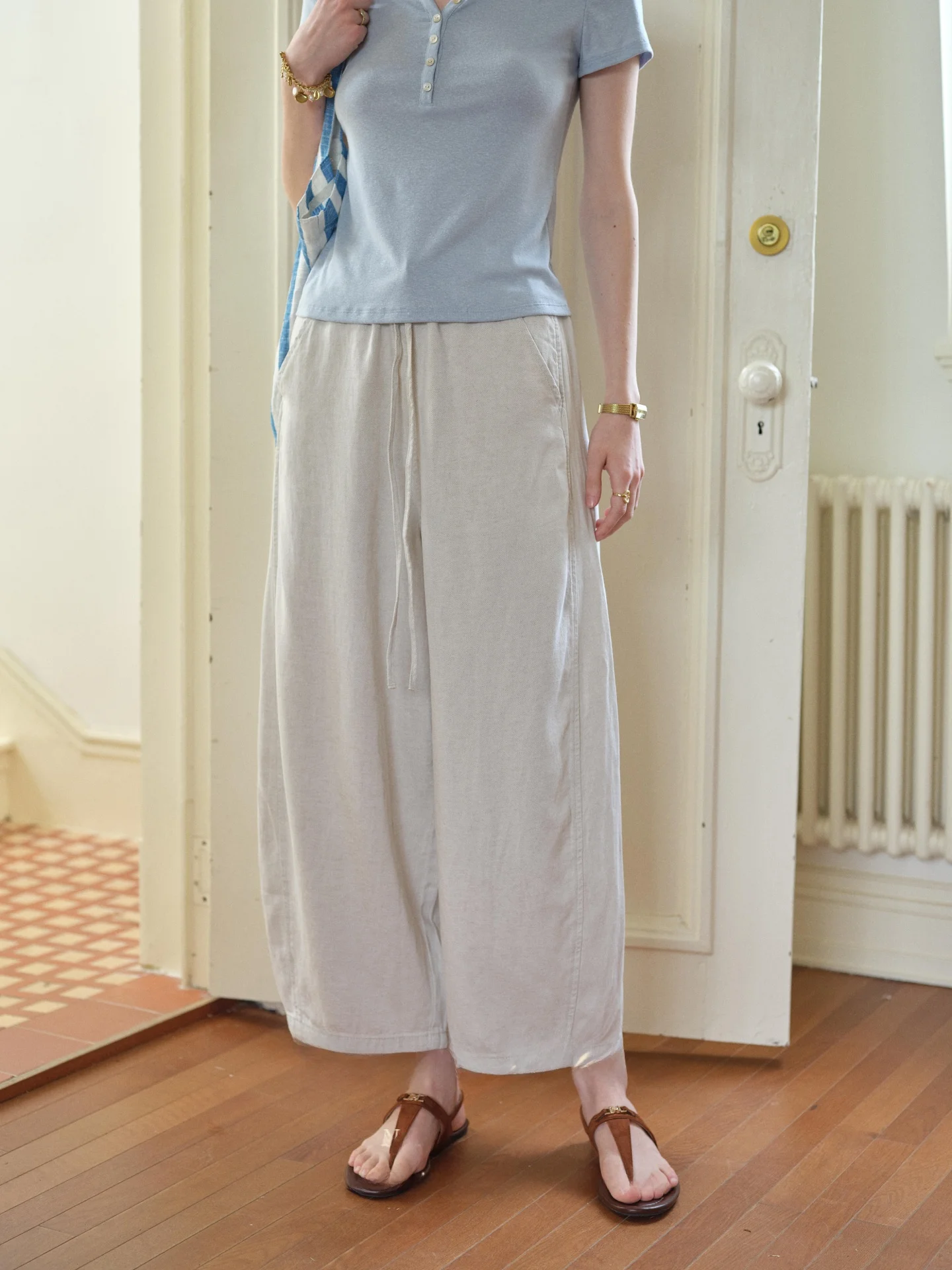 Classic Retro Loose Leg Pants Women's Jeans Elastic Waist Cotton Breathable Summer Fashion Soft Fabric Vintage Style