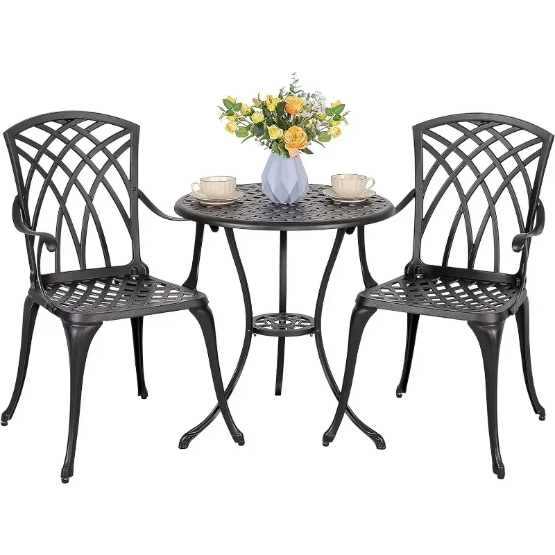 NUU GARDEN Patio Bistro Sets 3 Piece Cast Aluminum Bistro Table and Chairs Set with Umbrella Hole Bistro Set of 2