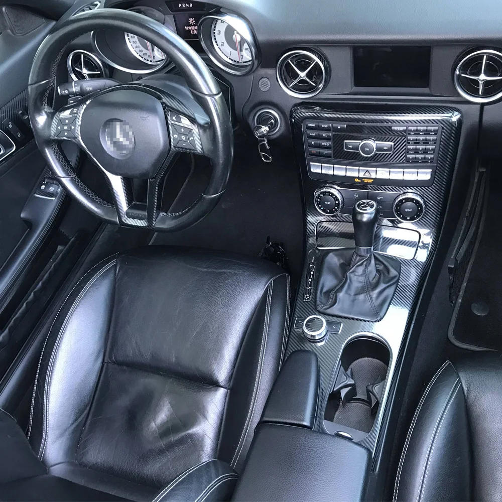 Para mercedes slk r172 2011-2016 interior painel de controle central maçaneta da porta 5dcarbon fibra adesivos decalques estilo do carro accessorie