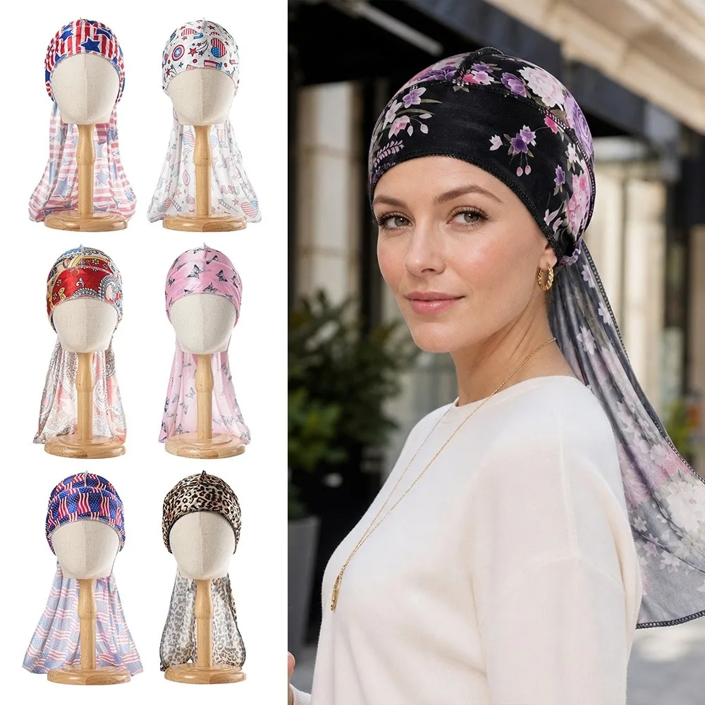New Paisley Print Hijab Caps Wrap Pre-Tied Silk Durag Adjustable Elastic Bandana All Match Decor