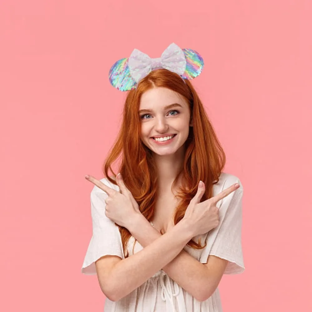 1pc Sweet Mouse Ear Hair Hoop Sparkling Bow Princess Hairband for Girls' Daily Party Theme Park Wearing Gift Hair Accessories