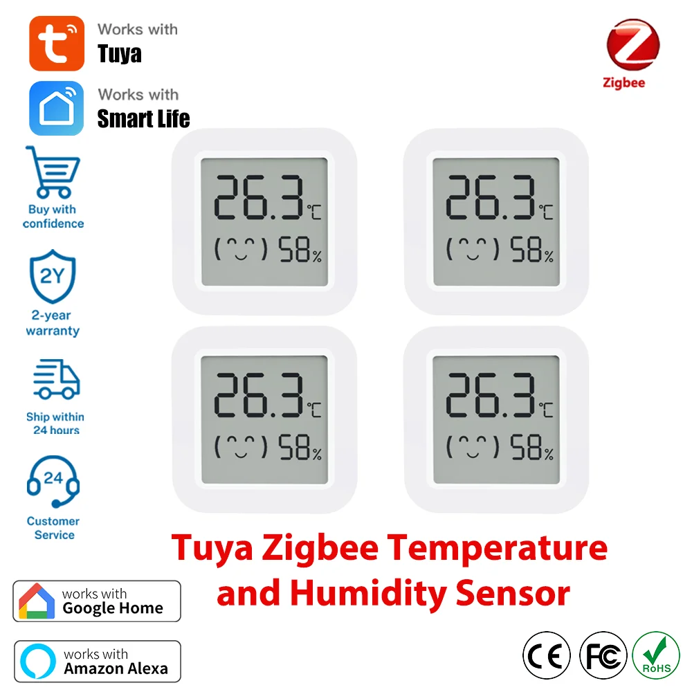 

Tuya Zigbee Temperature Humidity Sensor Mini LCD Screen Thermometer For Smart Life APP Remote Monitoring Work with Google Home