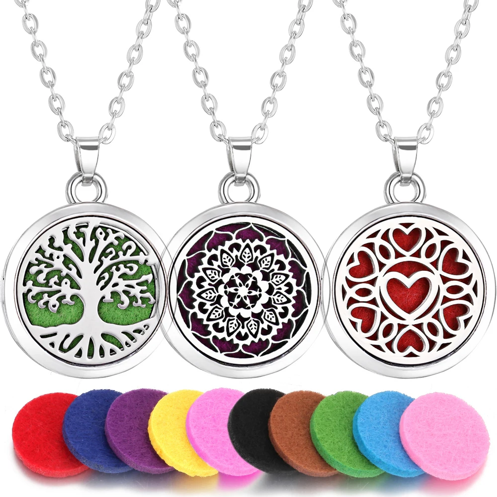Aromatherapy Diffuser Necklace with 10pcs Pads Flower Tree Cat Paw Wings Perfume Essential Oil Diffuser Pendant Necklace Lockets