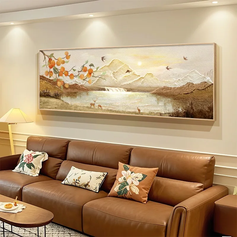 Persimmon Ruyi living room decorative painting cream wind back with backer mountain water painting sofa background