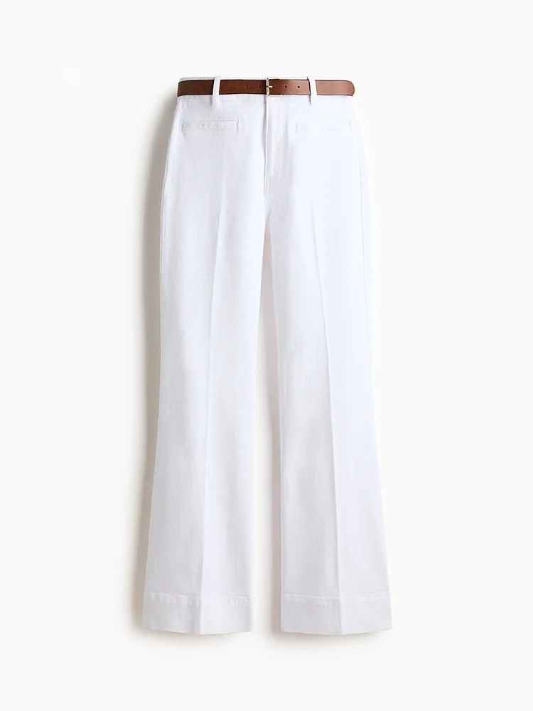 Spring New Women's High Waist Flared Pants Diagonal Pattern Casual Cotton Blend Elastic Fiber Ladies Faion H&M 34903