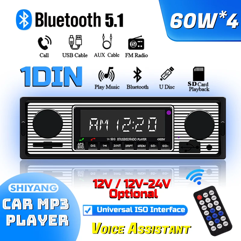 

(Factory Direct Sales) Car Mp3 Bluetooth Player 5513 Retro Stereo Multimedia Radio Audio Call Hands-free Aux/Usb/Sd Card 1DIN