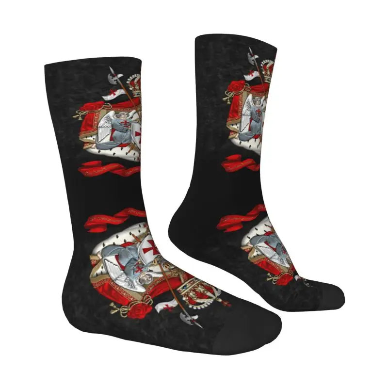 Funny Mens Knights Templar Coat Of Arms Dress Socks Unisex Warm Comfortable 3D Print Medieval Warrior Cross Crew Socks