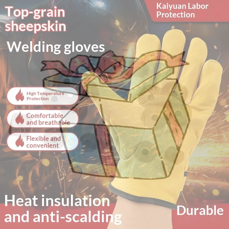 【CCA】1 Pair Sheepskin Leather Work Gloves Safety Wearproof For Welding Gardening Bike Riding