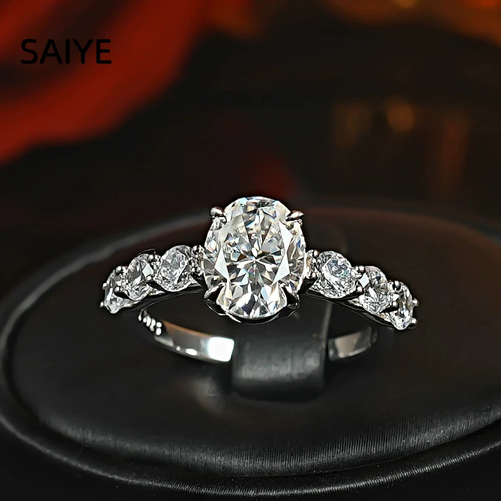 925 Sterling Silver Oval Cut Cubic Zirconia Ring Four Prong Setting Side Pave Round Zircon Band Sparkling Women Jewelry Gift