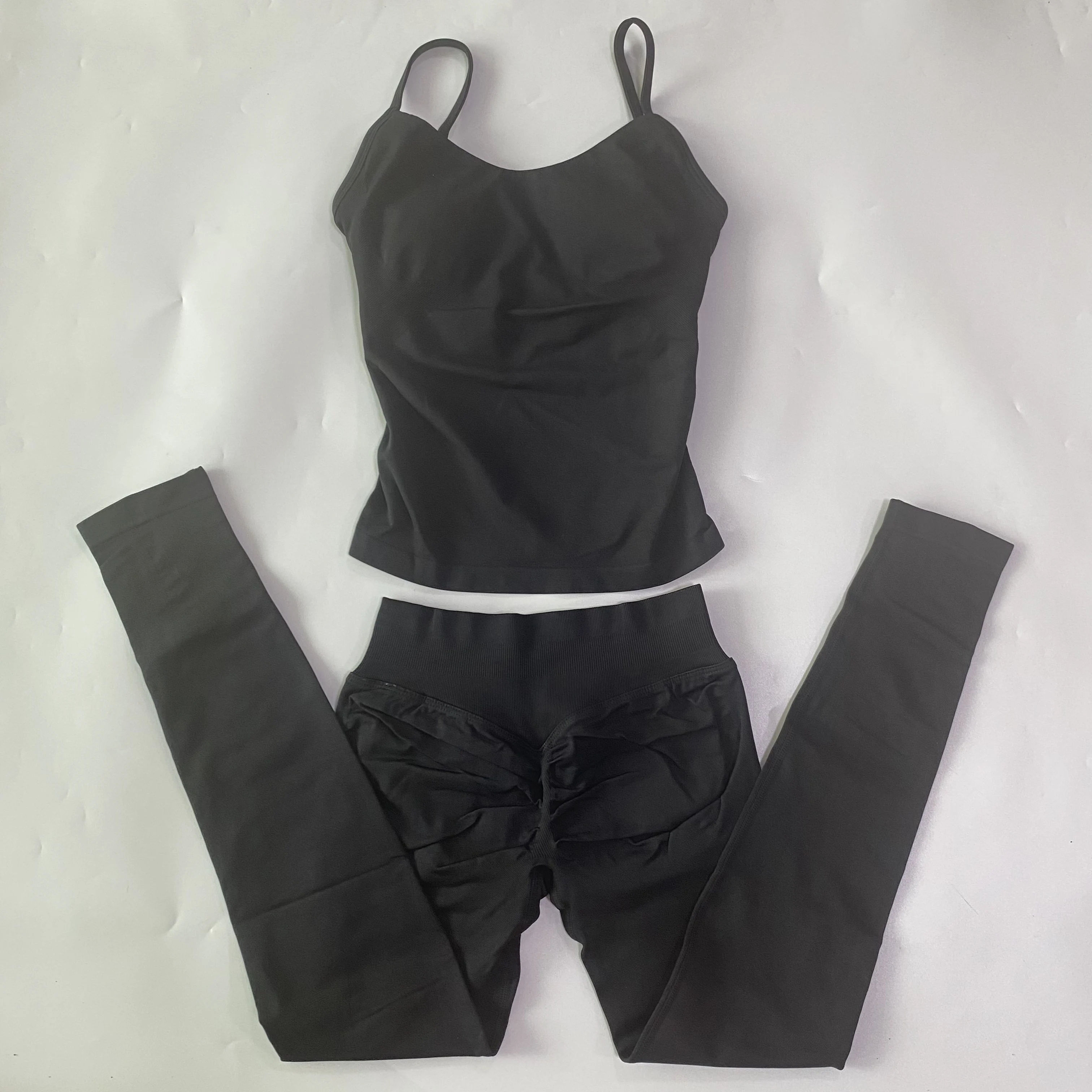 2-teiliges Fitness-Set, Oberteil mit Rundhalsausschnitt, nahtloses Yoga-Set, Fitness-Leggings-Set, Damen-Workout-Set, Sportbekleidung, Fitnesskleidung, Trainingsanzug – Detail 17