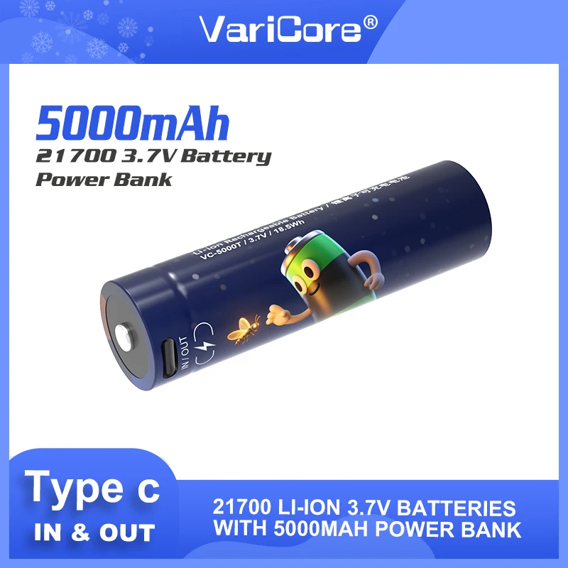 

1-20PCS VariCore Type-c 5000T 21700 Multi-function Lithium Battery 3.7V 5000mAh Type-c input And Output 5V Output.