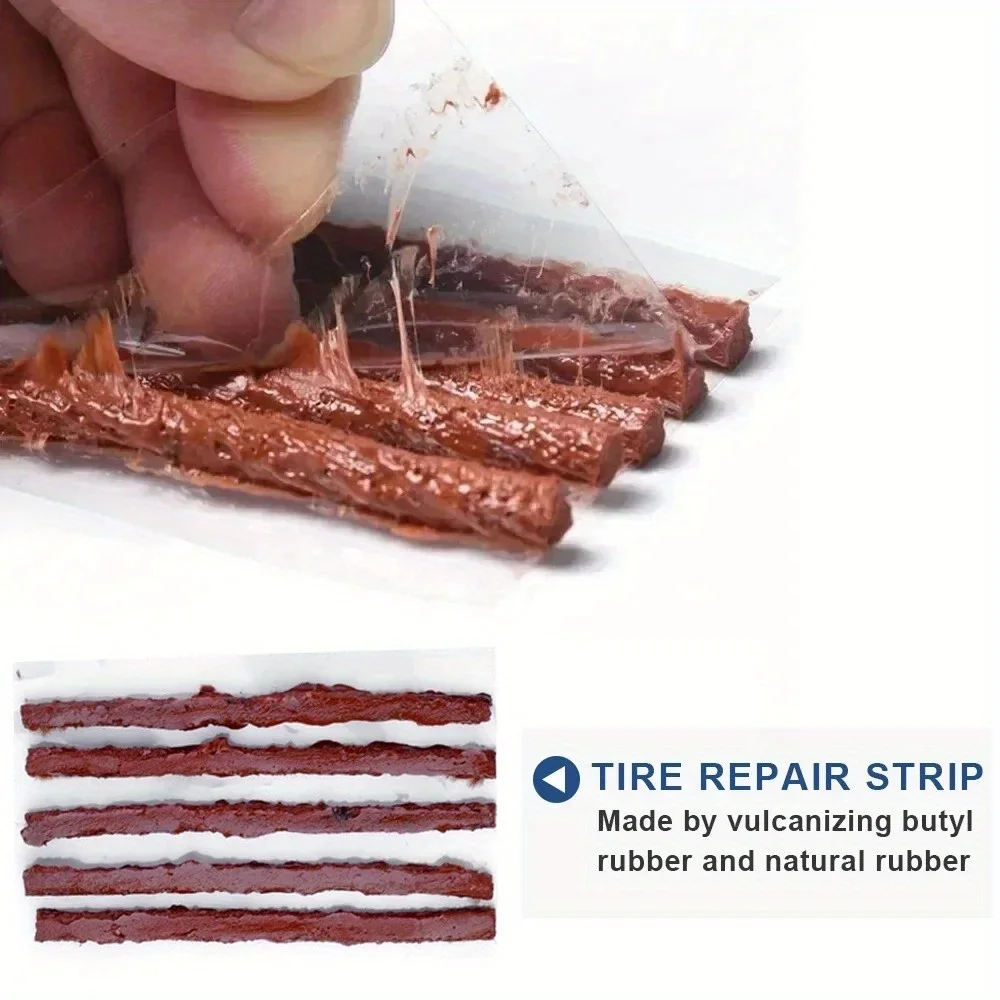 Durable Wear-Resistant Tubeless Tire Repair Kit Fast Puncture Fix with Rubber Strips, Universal for Cars, Motorcycles & Bicycles