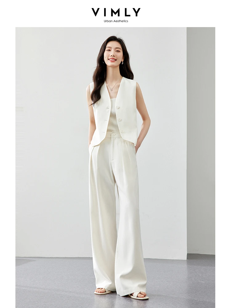 Flauw Dames Zomer Massief En Strepen Blazers Past Bij Nieuwe Mouwloze Elegante Cropped Blazer Vest + Wijde Pijpen Broek 2 Delige Set M7357
