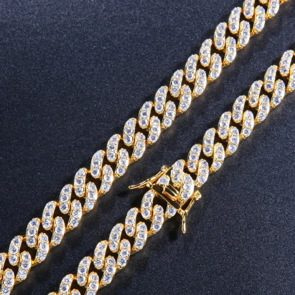 Full Crystal Stone Cuban Chain 1 PCS Necklace Gold Color Hiphop Style Men\'s Necklace Street Wear Jewelry