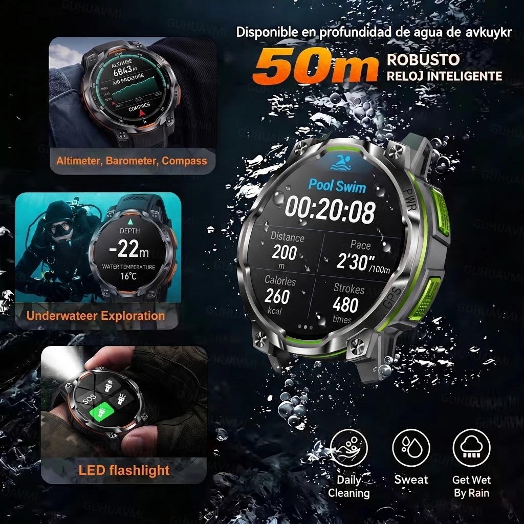 New Technology 2026 GPS Offline Map Smart Watch Men 1200mAh Battery Waterproof Compass Altimeter Flashlight BT Call Smart Watch