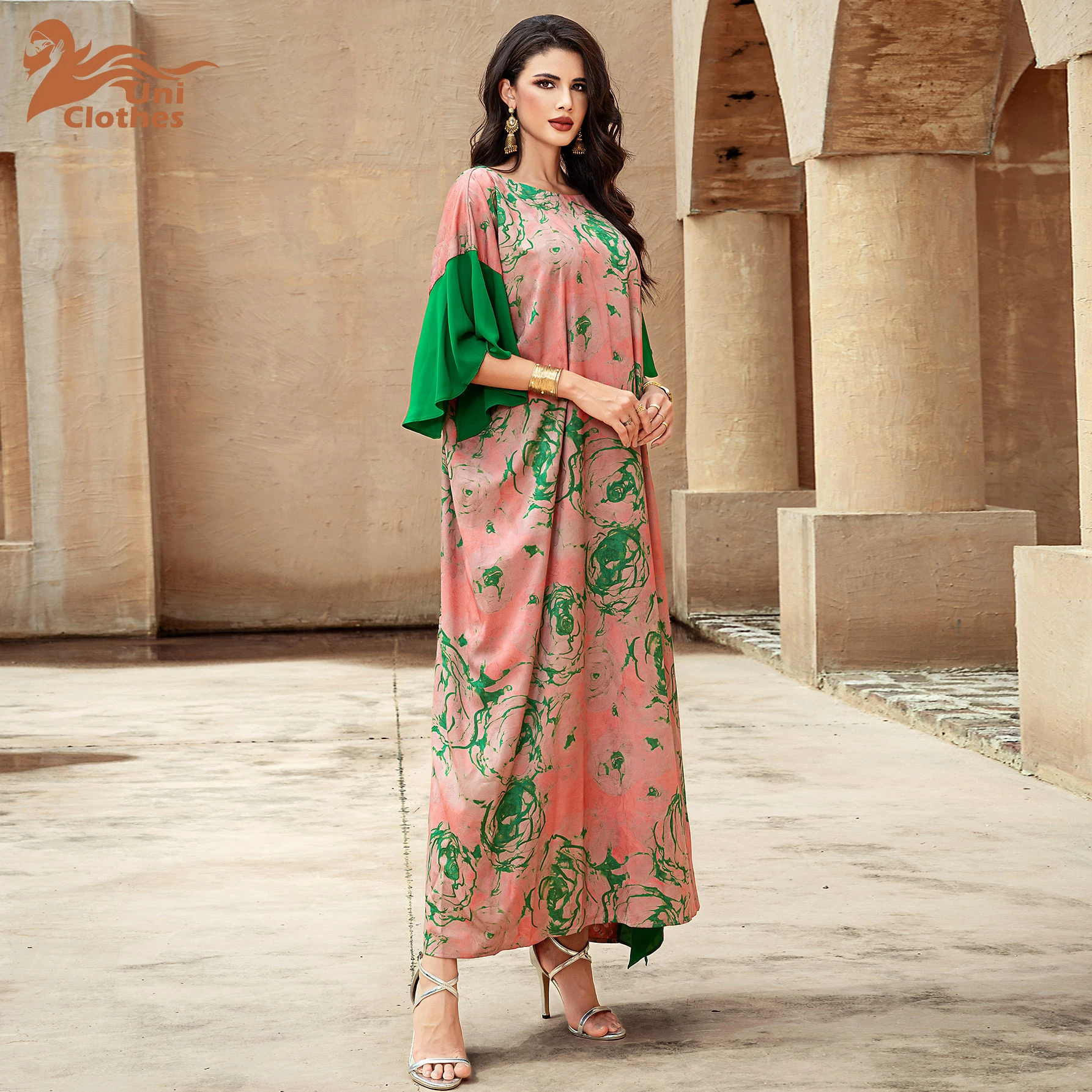 

UNI Eid India Dress for Women Ruffle Party Long Dresses Muslim Summer Print Caftan Robe Jalabiya Ramadan Kaftan 2025 Vestidos La