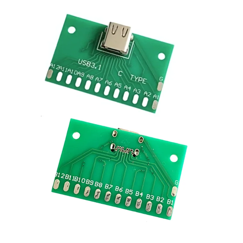 2PCS Type-C Female Socket Test PCB Board Wiring Solder Joints USB 3.1 24P Connector Adapter Module Measur Current Conduction