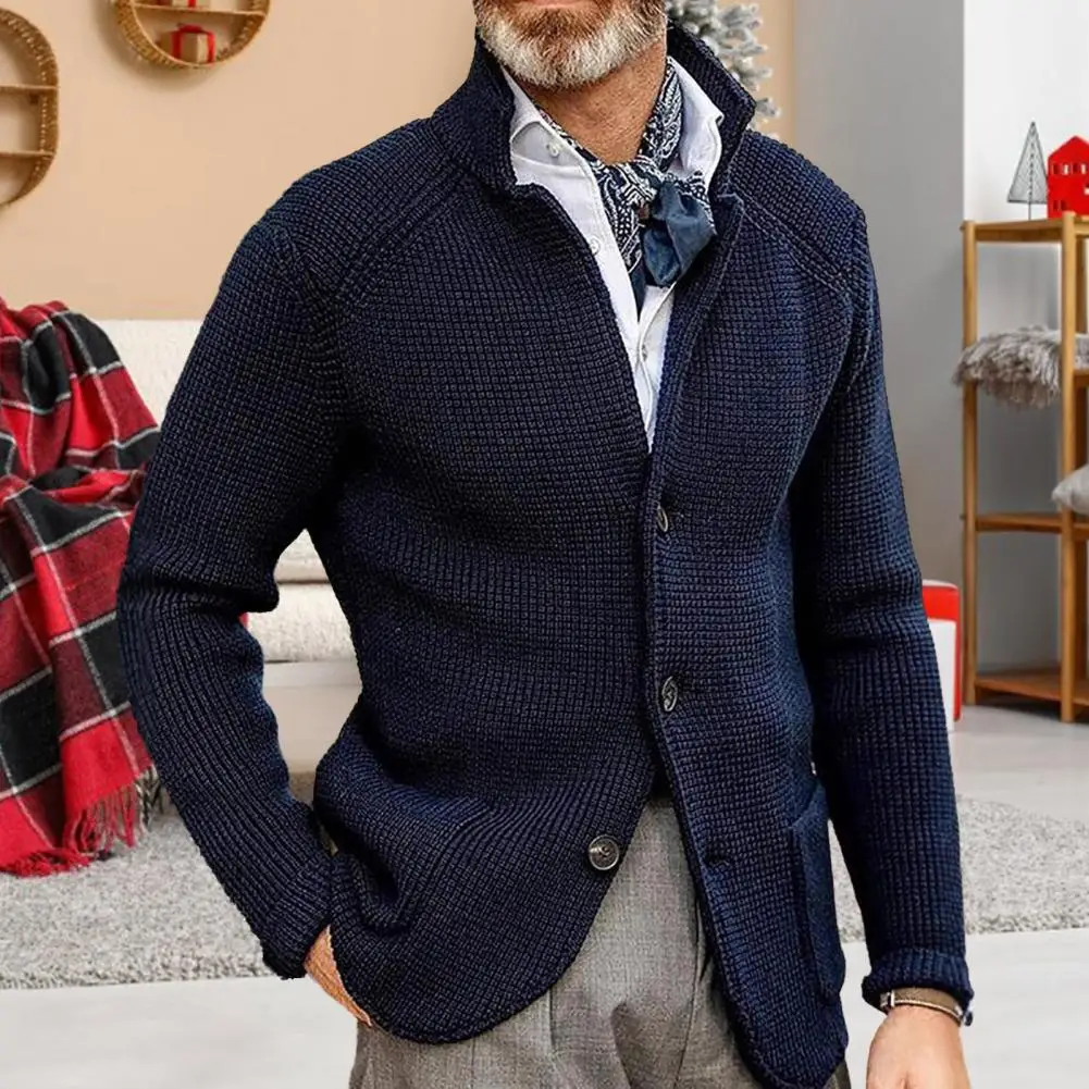 

Men Knitting Coat Lapel Long Sleeve Loose Fit Knitting Jacket With Pockets Soft Texture Casual Solid Color Knitwear Куртка