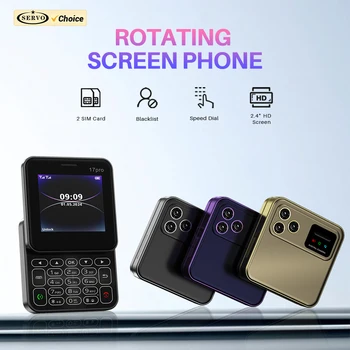 SERVO R18 PRO 회전 스크린 휴대폰, 2G 듀얼 SIM 카드, 카메라 토치 FM 라디오, 2.4 인치 클래식 소형 슬라이더 핸드폰, 신제품 