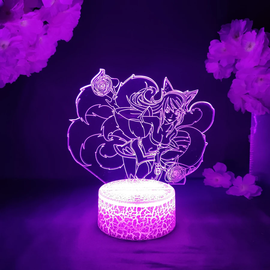 LOL League of Legends lampa do gier Ahri dziewięć ogoniasty Fox 3D Led RGB lampki nocne stół do pokoju do gier kolorowa dekoracja