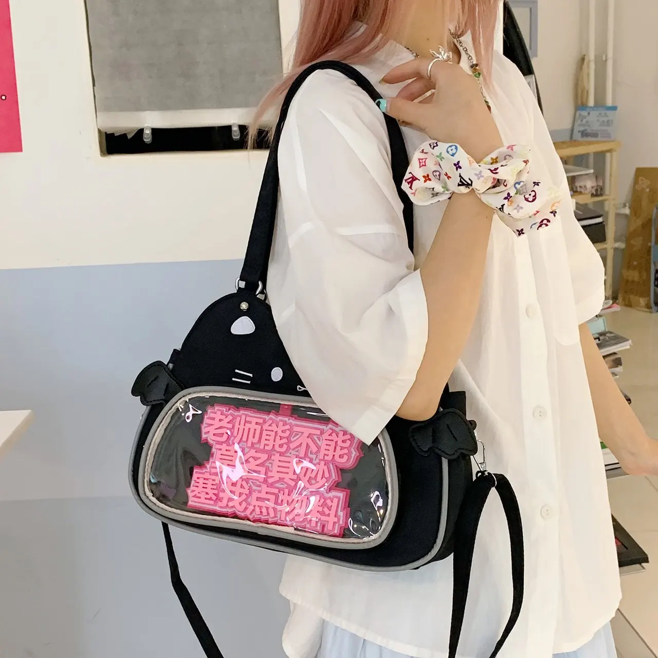 HAEX Y2K Cartoon Cat Women Ita Bags 2025 Designer DIY Anime Badge Crossbody Shoulder Bag Kawaii Casual Nylon Tote Bolso Mujer