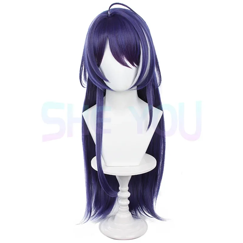 2025 Cosplay Game HSR Acheron Long Purple Blue White Heat Resistant Synthetic Hair Halloween Party Wigs + Wig Cap view 5